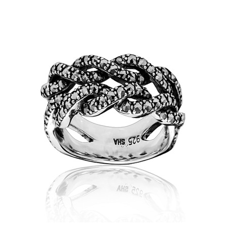 Braided Sterling and Marcasite Ring - Click Image to Close